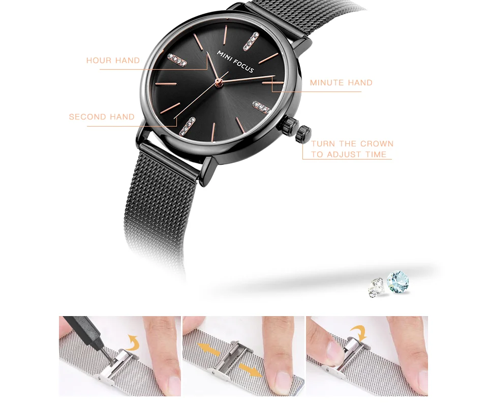 MINI FOCUS MF0036L Luxury Ladies Watch | Diamond Dial Gold Mesh Band | Factory Direct Wholesale