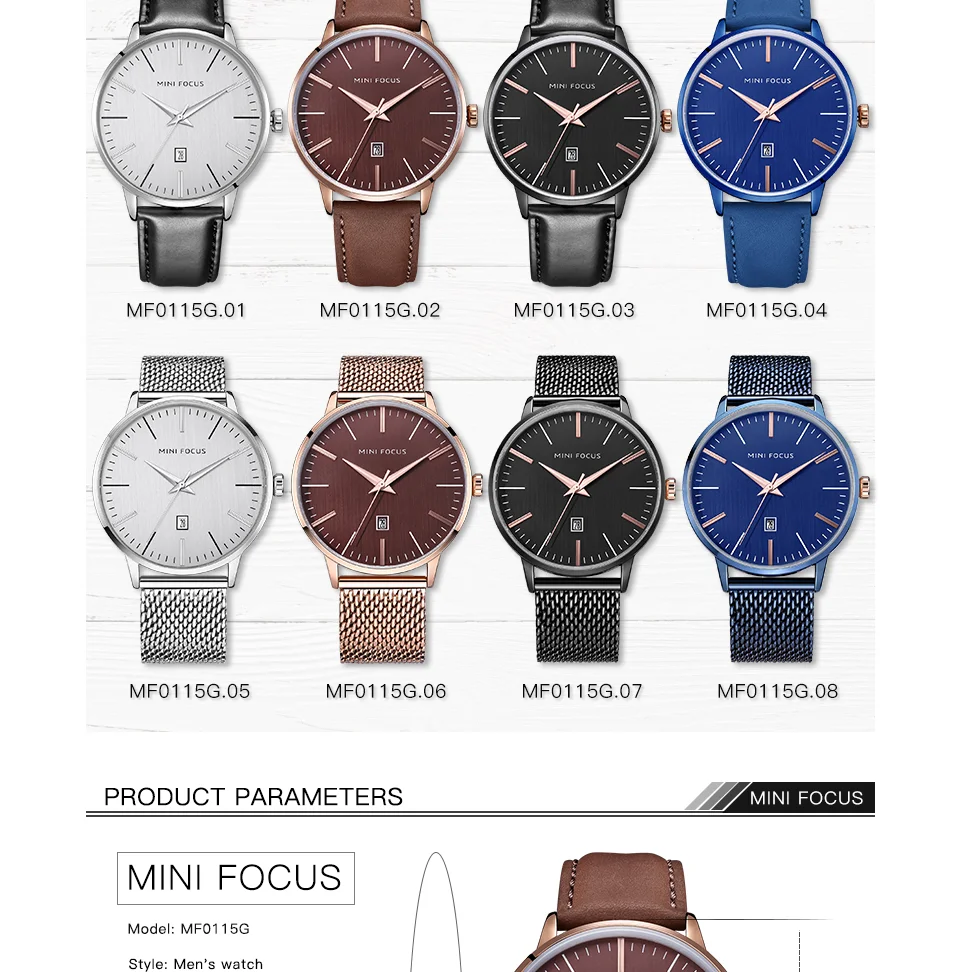 Mini Focus MF0115G Casual Men’s Watch | Fashion Sport Quartz | Auto Date Leather Strap | Factory Wholesale