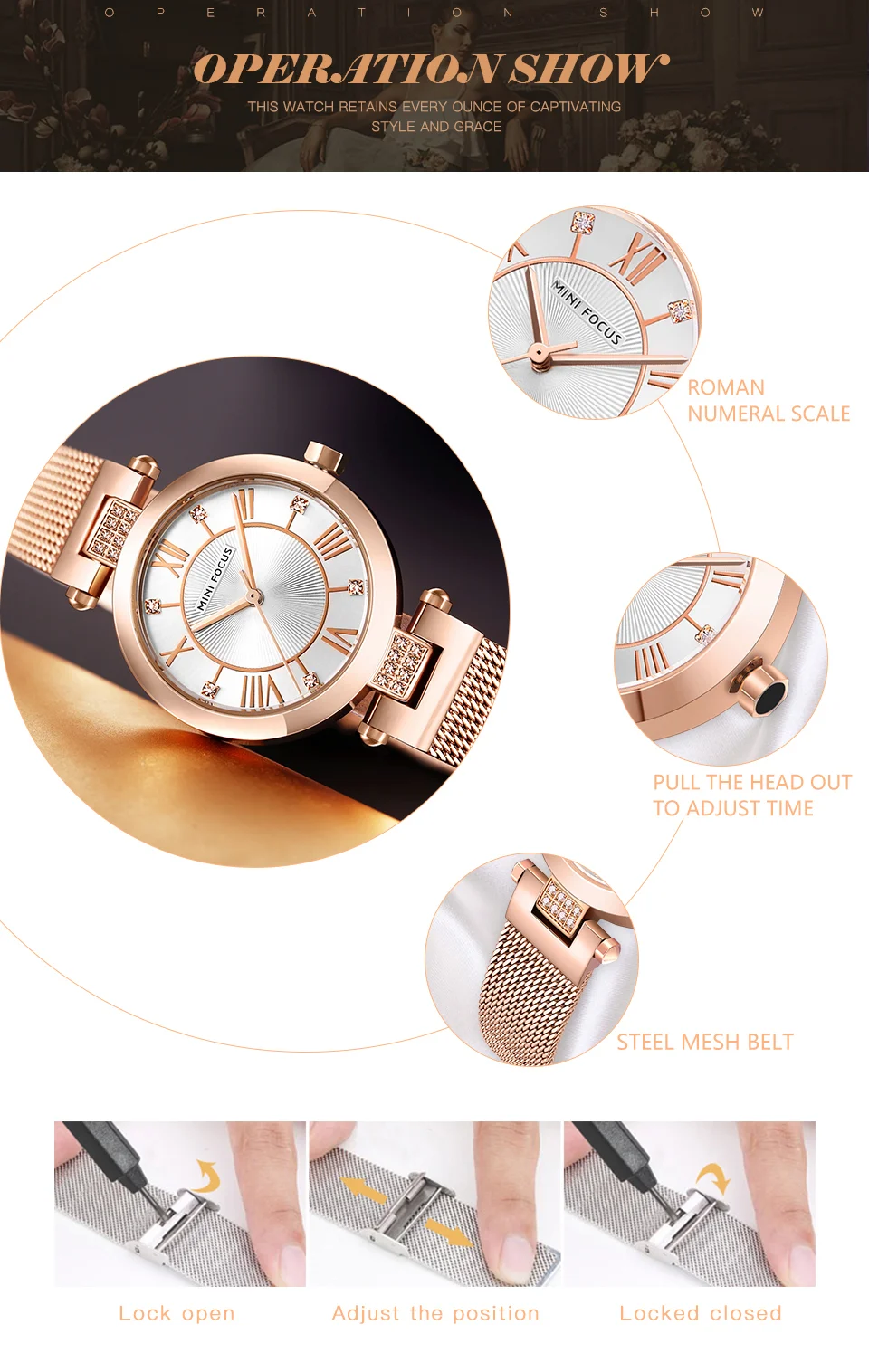 Mini Focus MF0215L Ladies Luxury Diamond Quartz Watch | Golden Mesh Strap | Waterproof Factory Wholesale