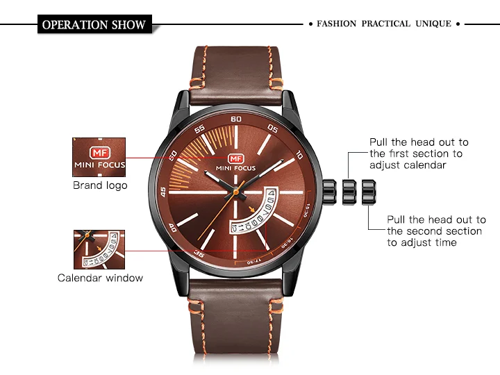 MINI FOCUS MF0132G Men's Luxury Quartz Watch | Genuine Leather, Waterproof, Business Style