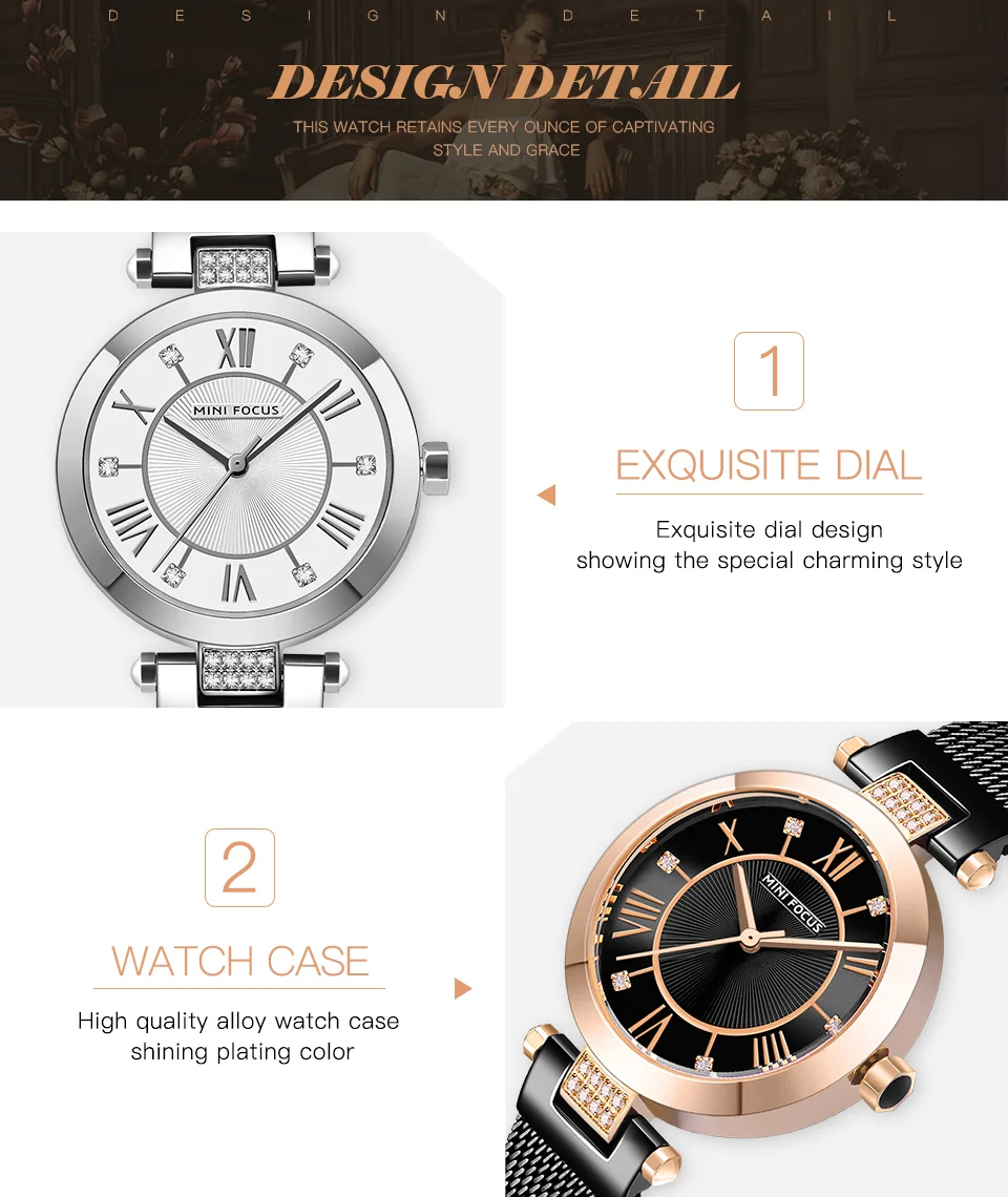 Mini Focus MF0215L Ladies Luxury Diamond Quartz Watch | Golden Mesh Strap | Waterproof Factory Wholesale