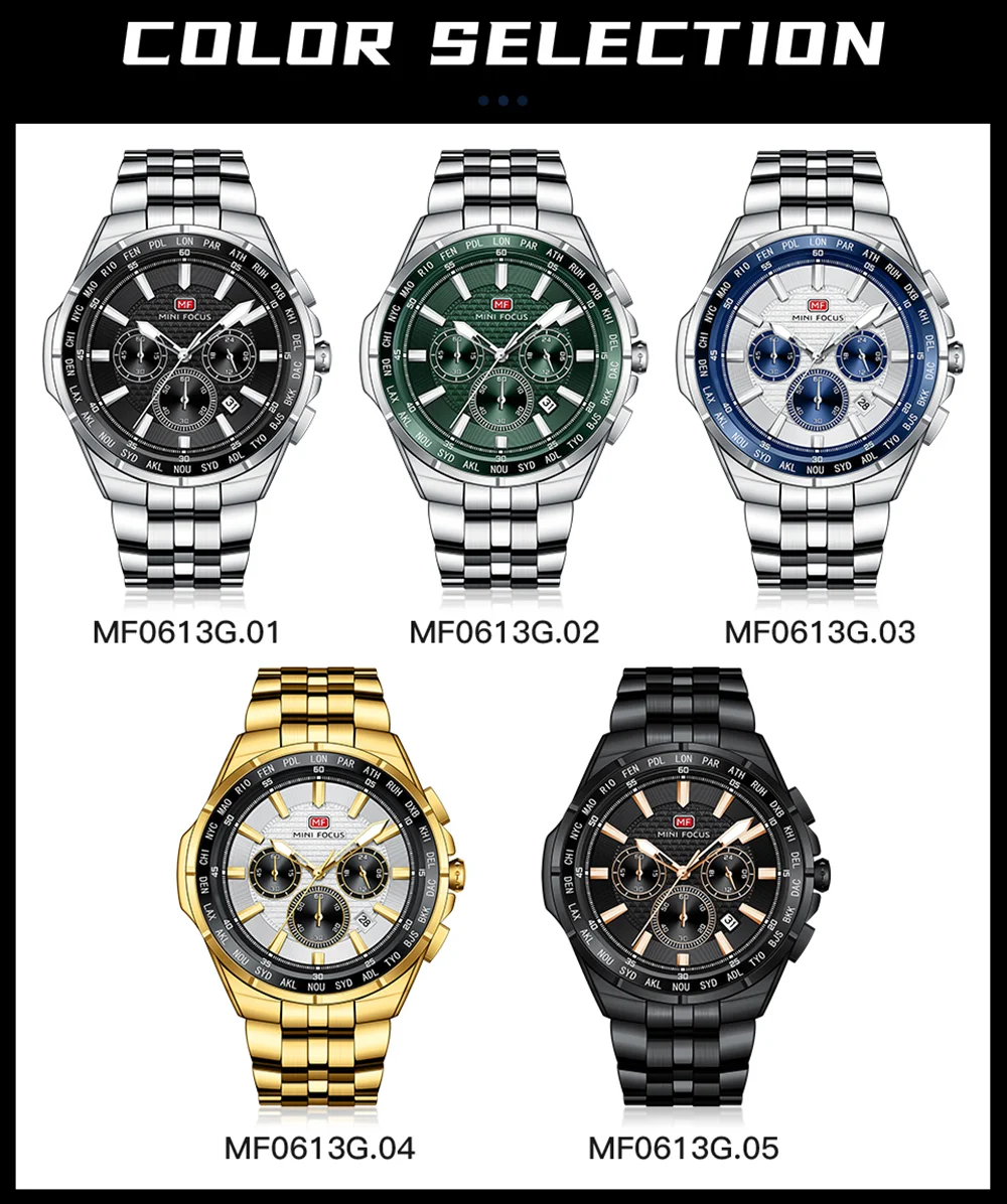 MINI FOCUS MF0613G Quartz Watch 47.5mm Steel