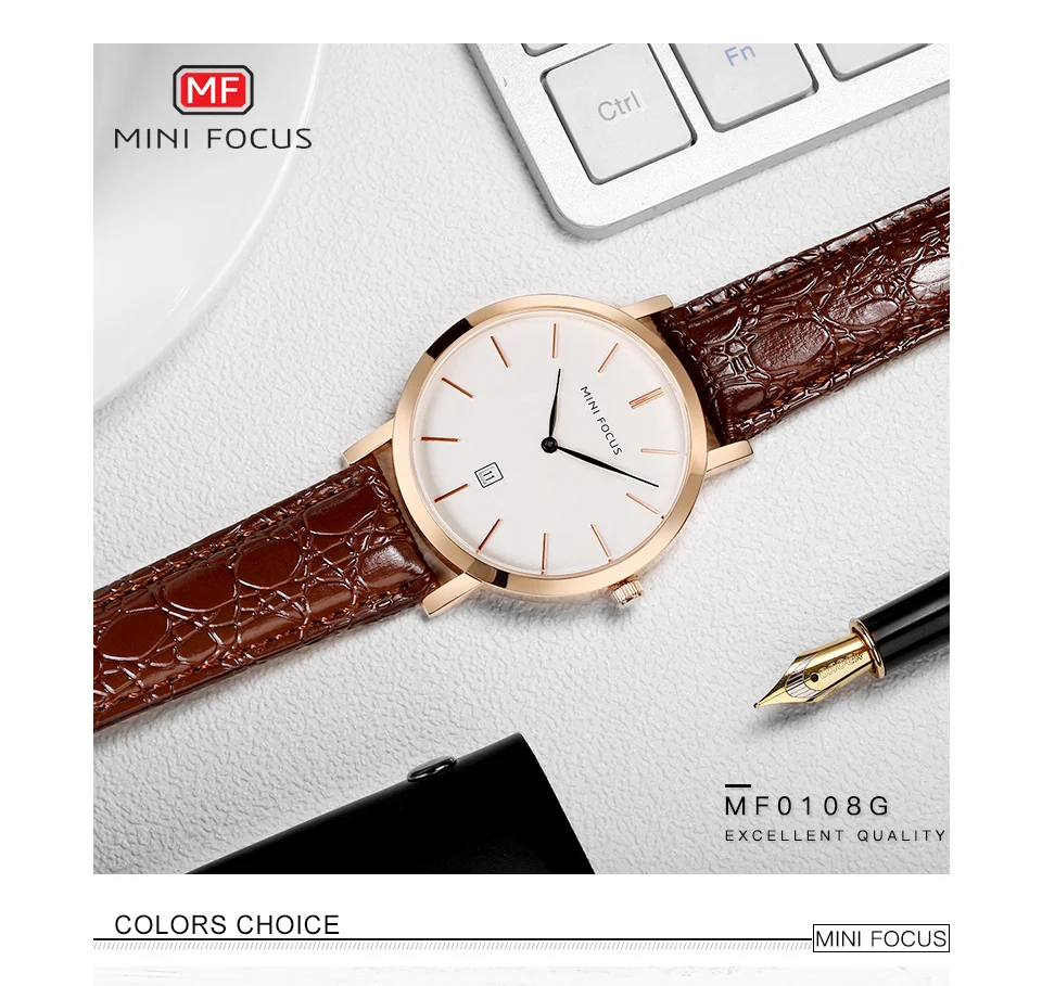 Mini Focus MF0108G Men's Business Quartz Watch | Black Leather | Factory Direct