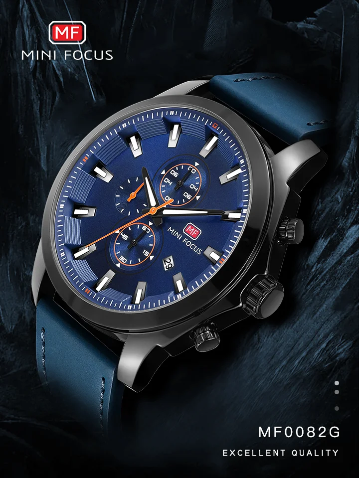 Mini Focus MF0082G Men's Watch | Fashionable Waterproof Leather Strap, Luminous Calendar, Quartz Movement