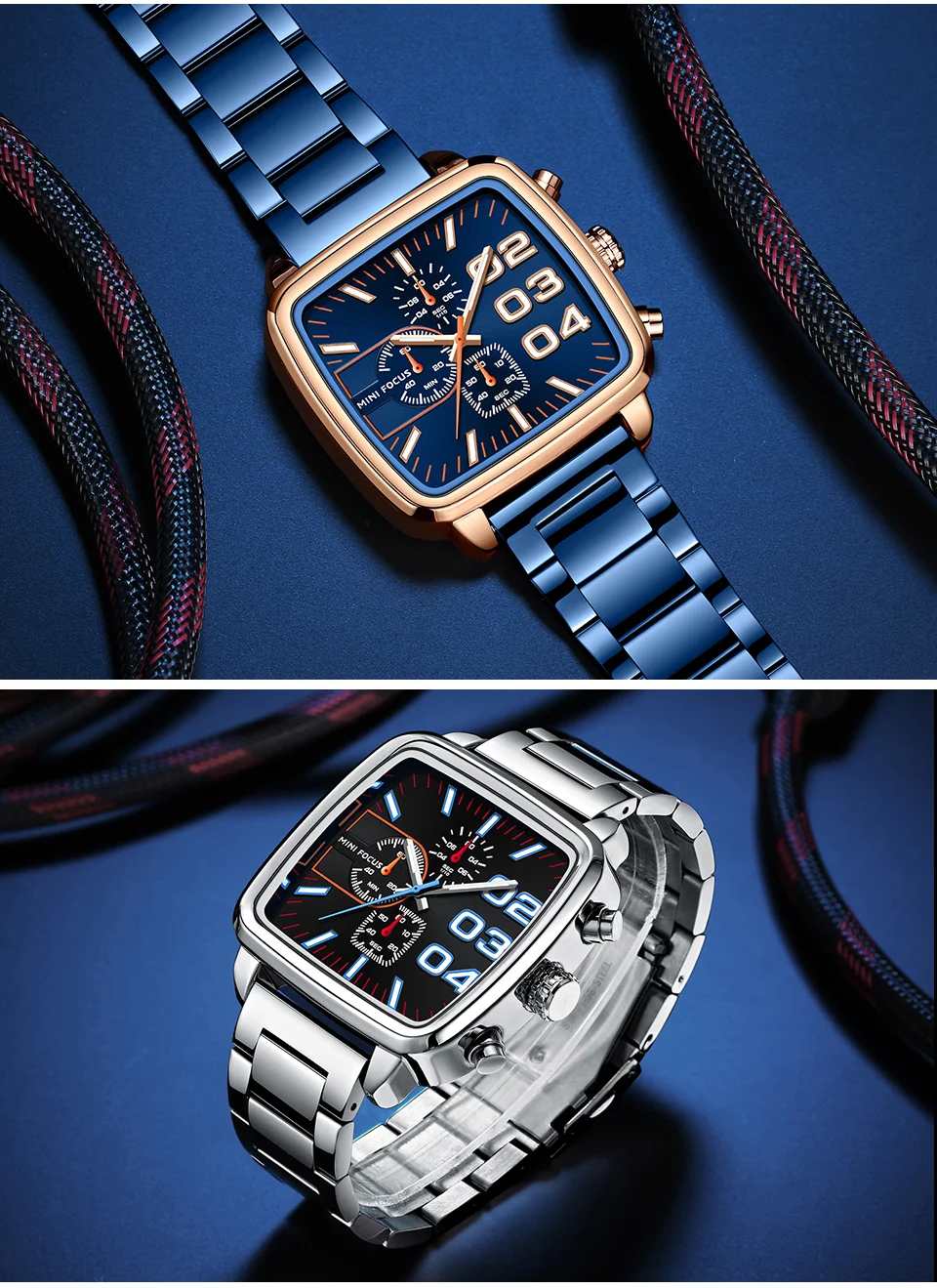 MINI FOCUS Quartz Waterproof Luminous Brand Men's Watches Stainless Steel Chronograph Multi-functional Wristwatches