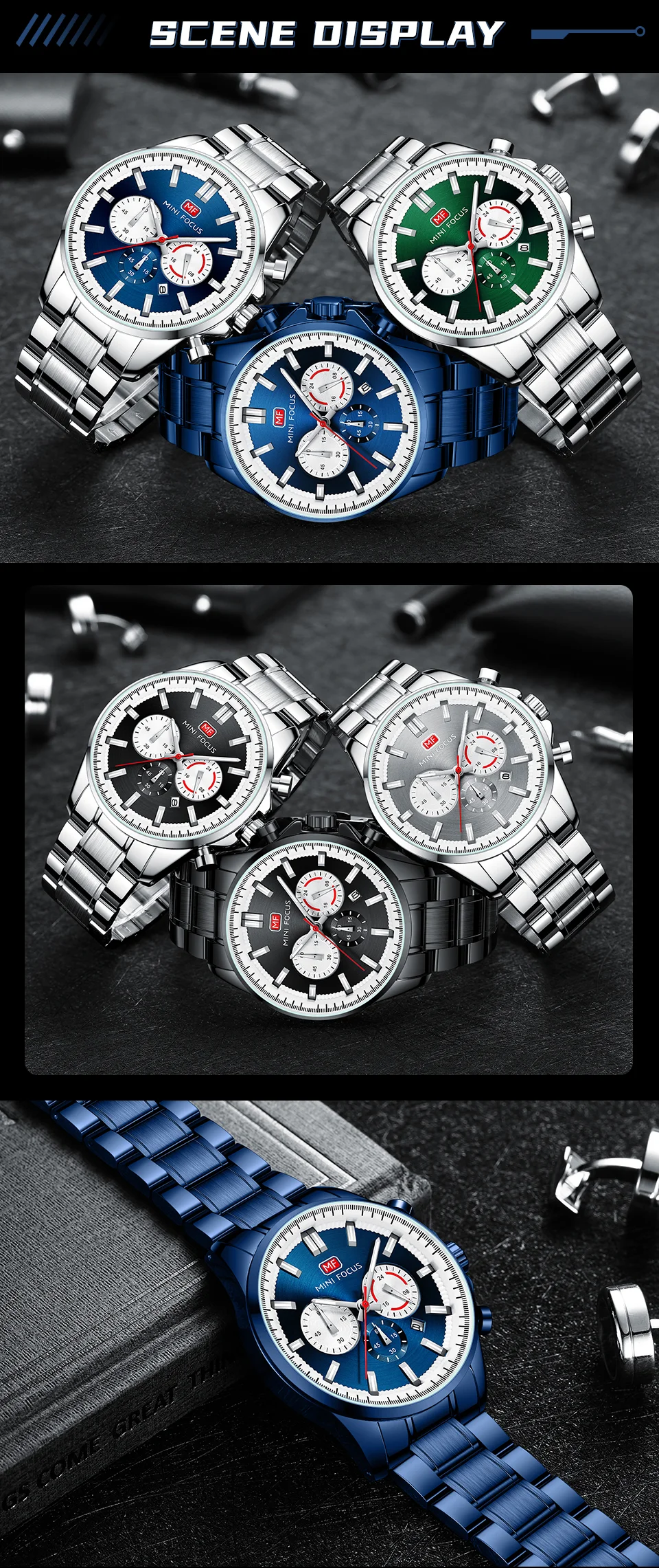 Hot Sale Men’s Fashion Chronograph Quartz Watch with Stainless Steel Band