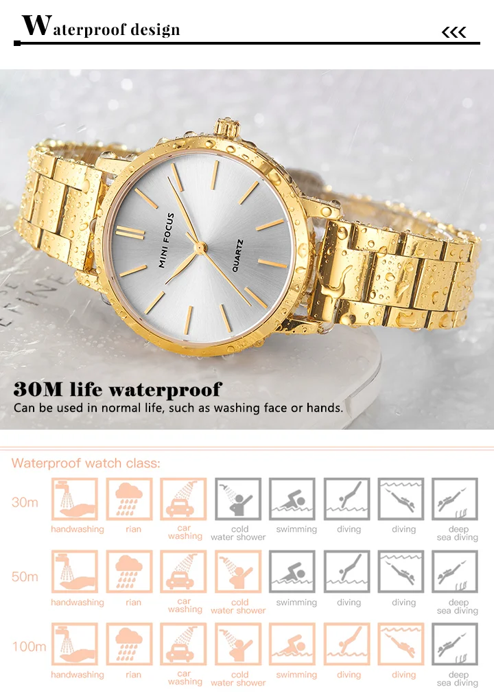 MINI FOCUS Femme Classic Elegant Watches Solid Stainless Steel Band Waterproof With Japanese Movement Women Quartz Watch