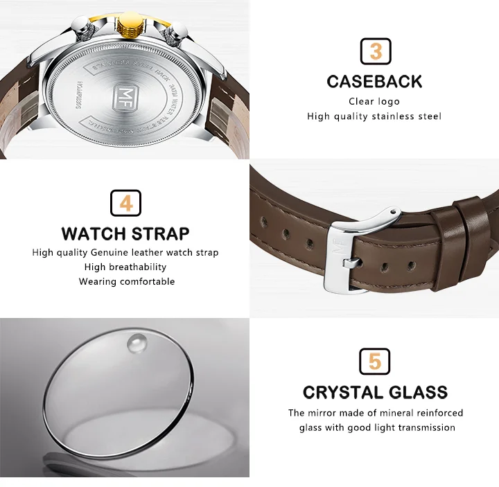 Genuine Leather Business Watch for Men – Chronograph Luminous Quartz by MINI FOCUS