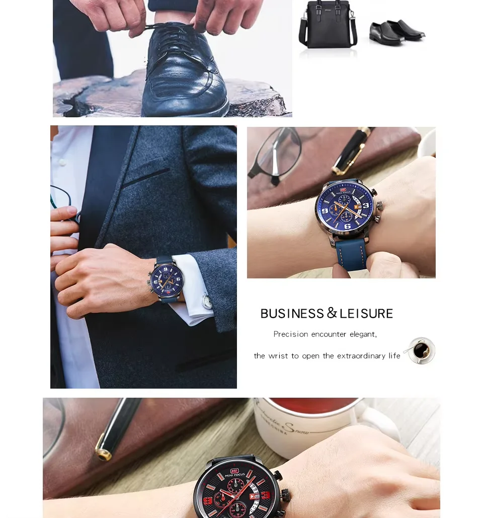 Mini Focus MF0025G Men’s Chronograph Quartz Watch | Leather Strap Waterproof 6-Hand Design | Factory Wholesale