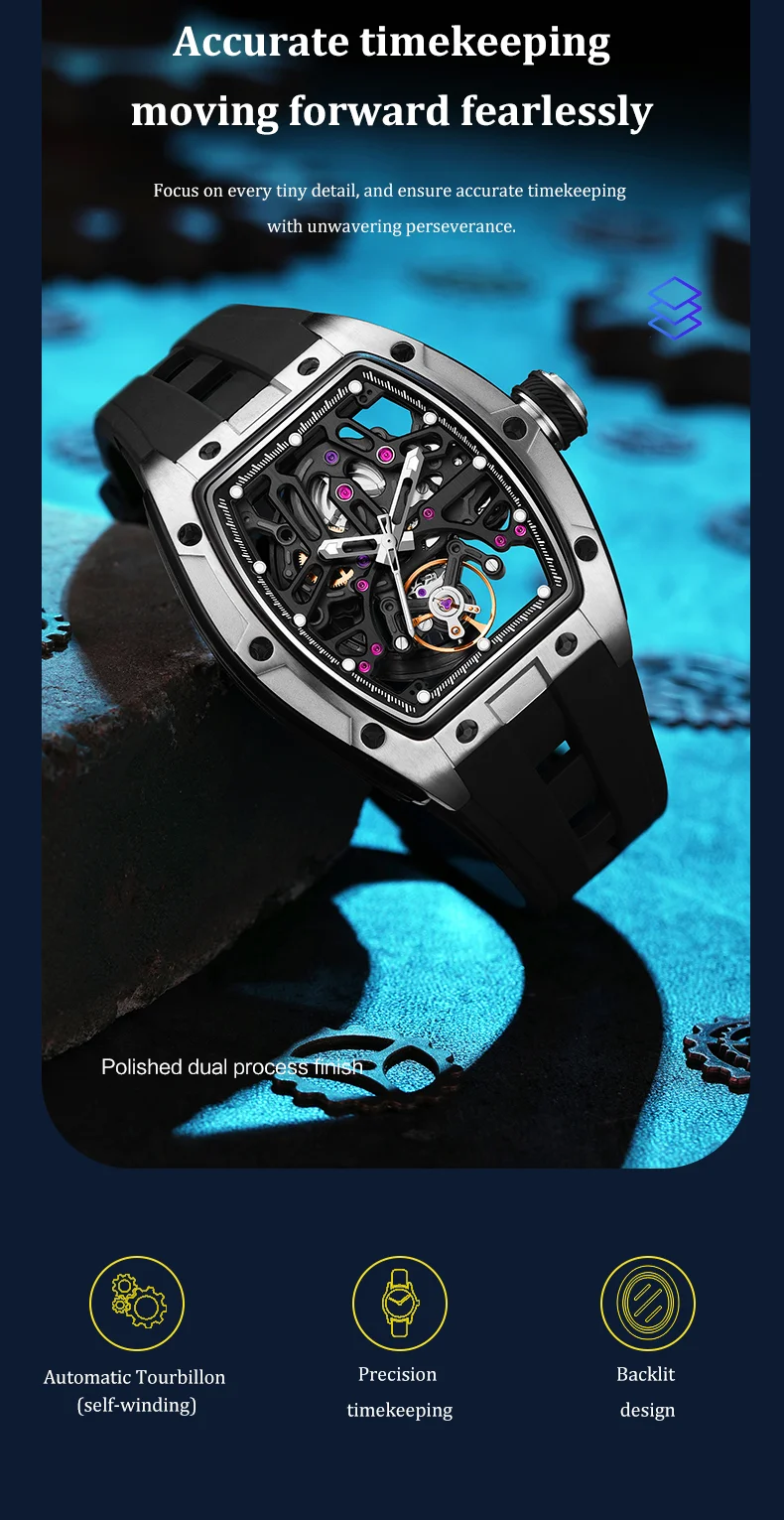 CHANCE 91981 Wholesale Luxury Tourbillon Watch Sky Blue Dial, Steel Case, Automatic Mechanical Watch for Men