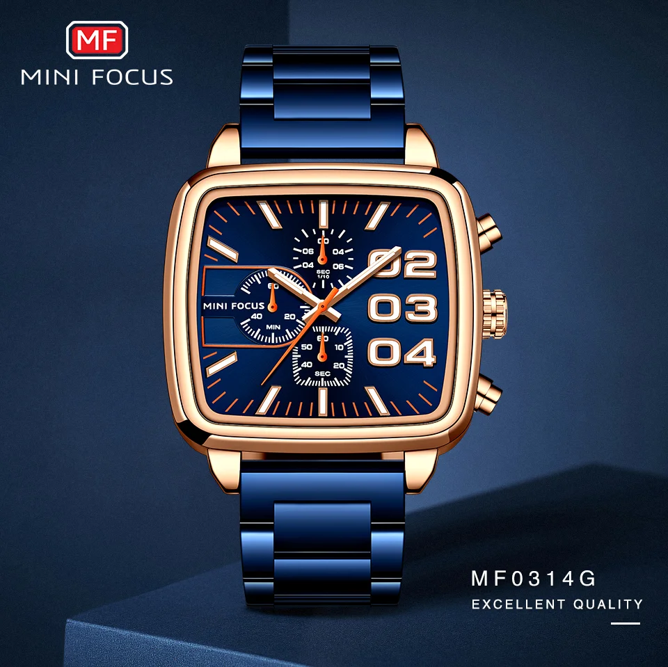 MINI FOCUS Quartz Waterproof Luminous Brand Men's Watches Stainless Steel Chronograph Multi-functional Wristwatches