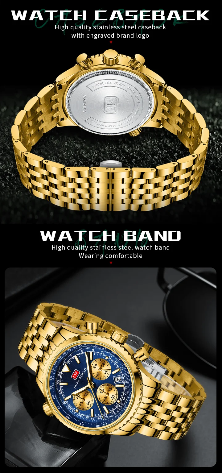 Top Sale Men’s Stainless Steel Quartz Chronograph Watch with Waterproof Design for Wholesale