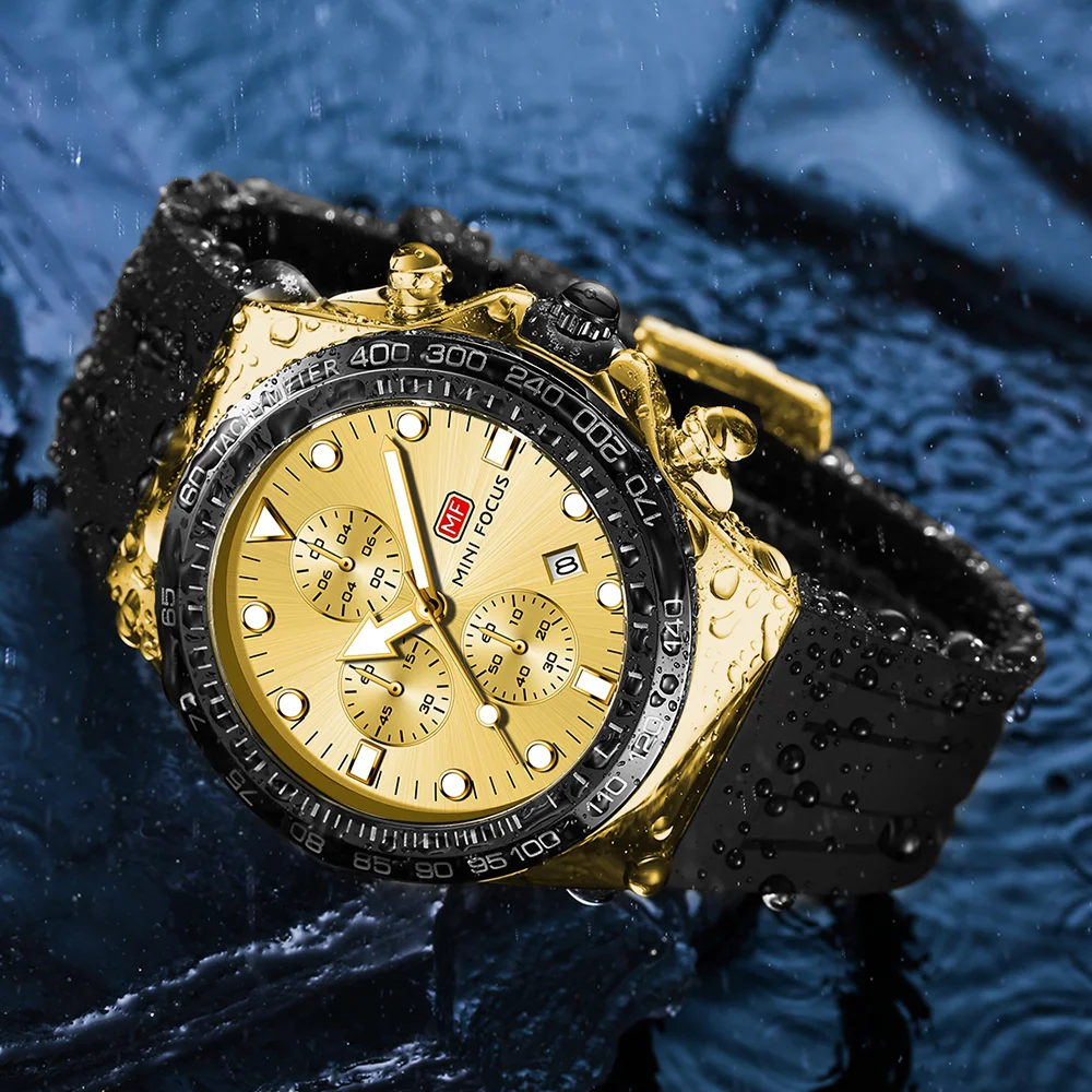 MINI FOCUS Dial Date Men’s Chronograph Sports Quartz Watch with Silicone Strap for Wholesale