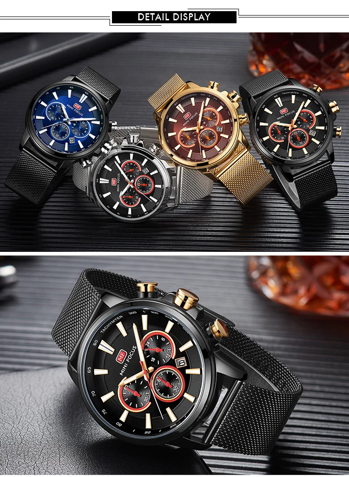 Mini Focus MF0142G Men’s Sport Chronograph Watch | Racing Style, Luminous Dial, Milanese Strap