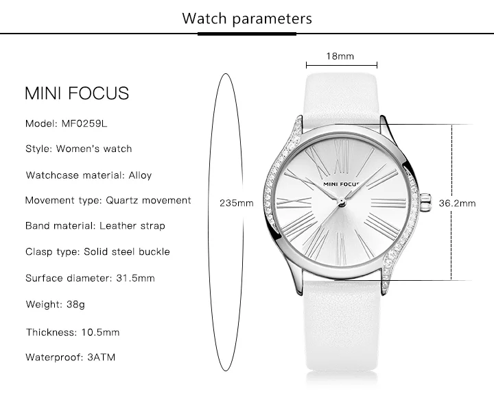 Mini Focus Women’s Quartz Watch | Elegant Blue Dial Ultra-Thin Waterproof Leather Strap Factory Wholesale
