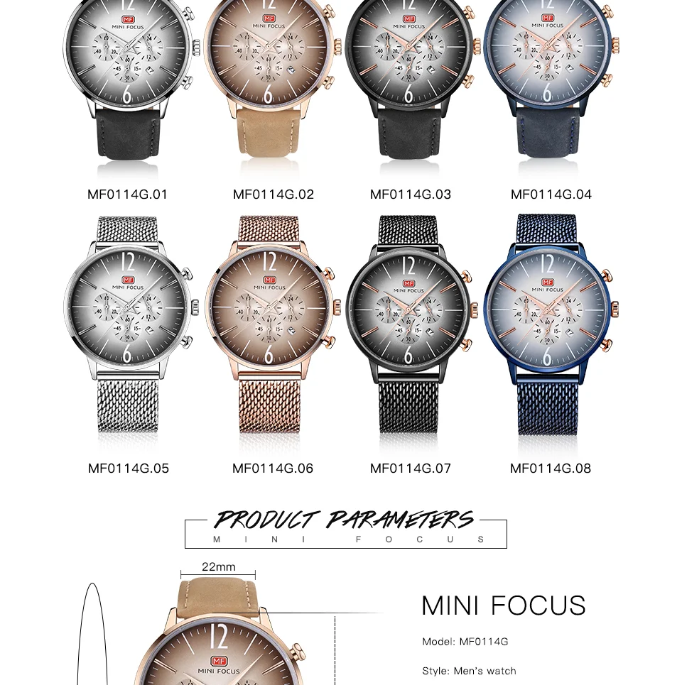 Mini Focus MF0114G Men’s Business Fashion Quartz Watch | Chronograph | Leather Strap | Factory Wholesale