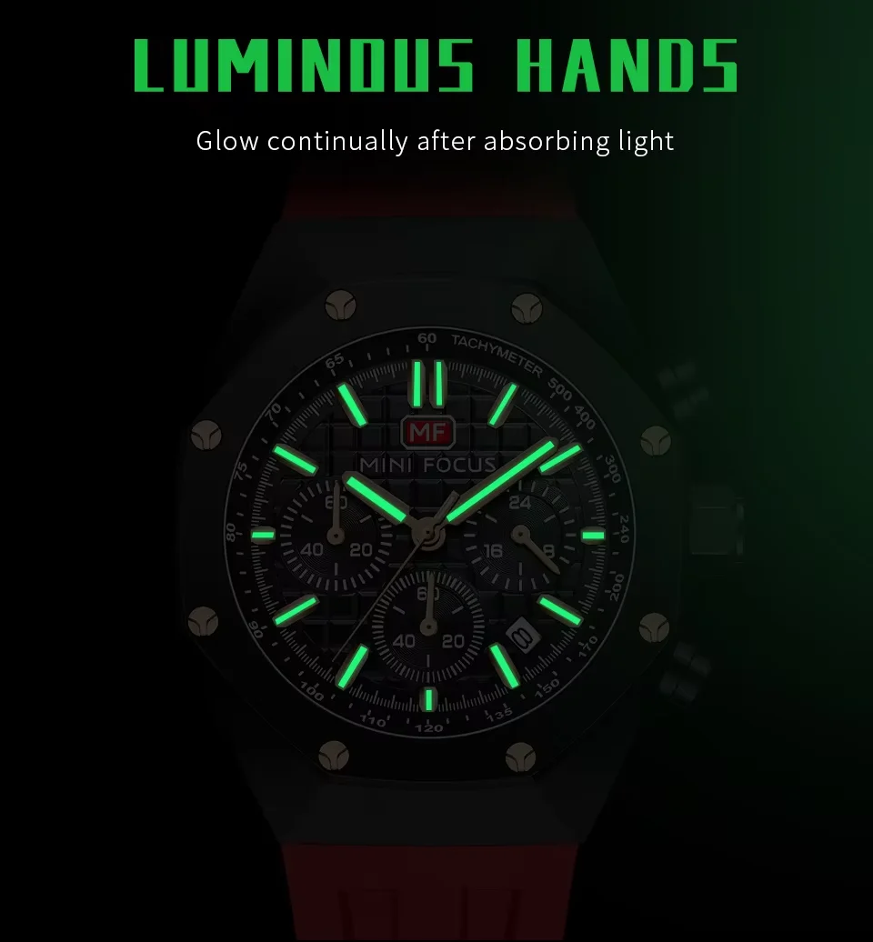 Sport Chronograph Quartz Watch for Men Waterproof Silicone Wristwatch by MINI FOCUS