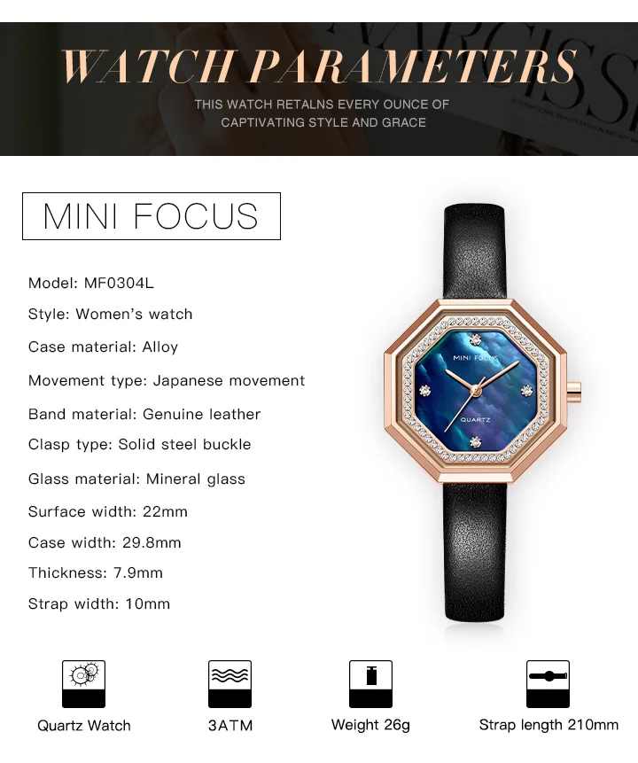 MINI FOCUS Elegance Shenzhen Women Timepiece – Stainless Steel Strap Waterproof Small Leisure Watch