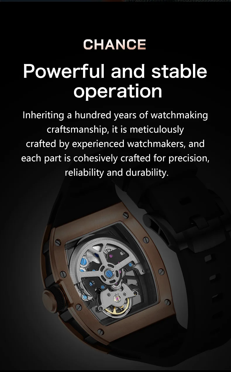 CHANCE 90907 Men’s Carbon Fiber Automatic Watch – Luxury Hollow Dial, Waterproof Mechanical Timepiece