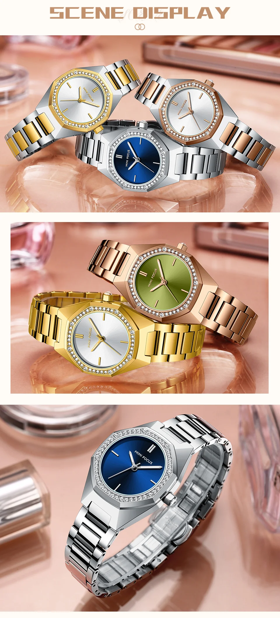 Elegant Rose Gold Women's Quartz Watch with Stainless Steel Strap Mini Focus Ladies Collection