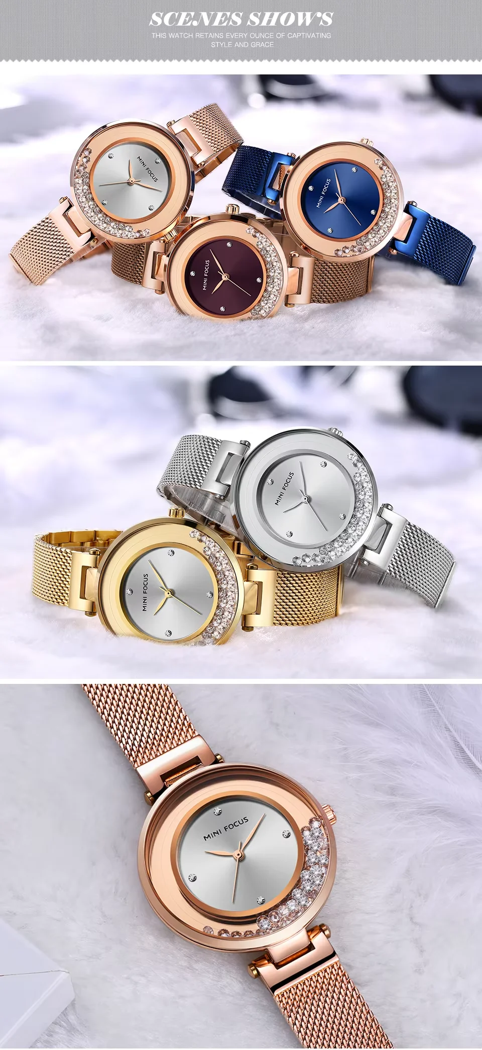 MINI FOCUS MF0254L Elegant Women’s Watch | Ultra Thin Quartz Mesh Strap Waterproof Japanese Movement for Girls