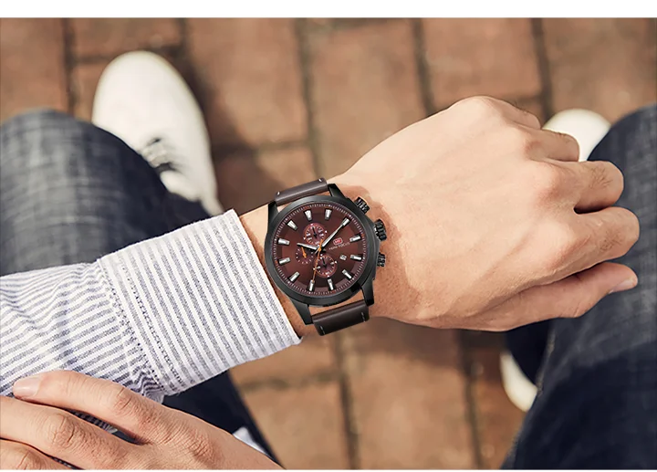 Mini Focus MF0082G Men's Watch | Fashionable Waterproof Leather Strap, Luminous Calendar, Quartz Movement