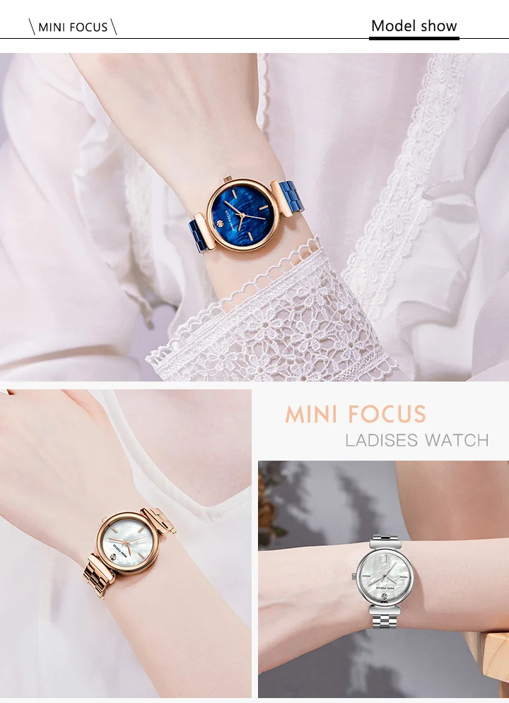 MINI FOCUS Luxury Diamond Women Watches Fashion Marble Dial Stainless Steel Strap Fashion Simple Watch for Girls