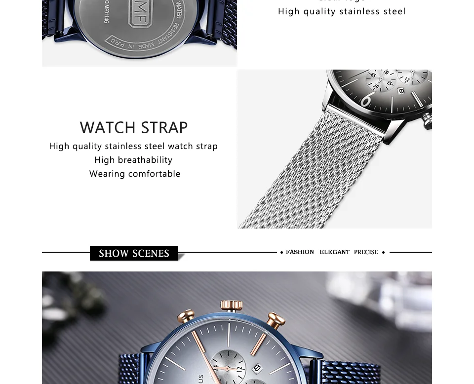 Mini Focus MF0114 Men’s Blue Quartz Watch | Ultra Thin Mesh Strap | 24H Date | Factory Wholesale