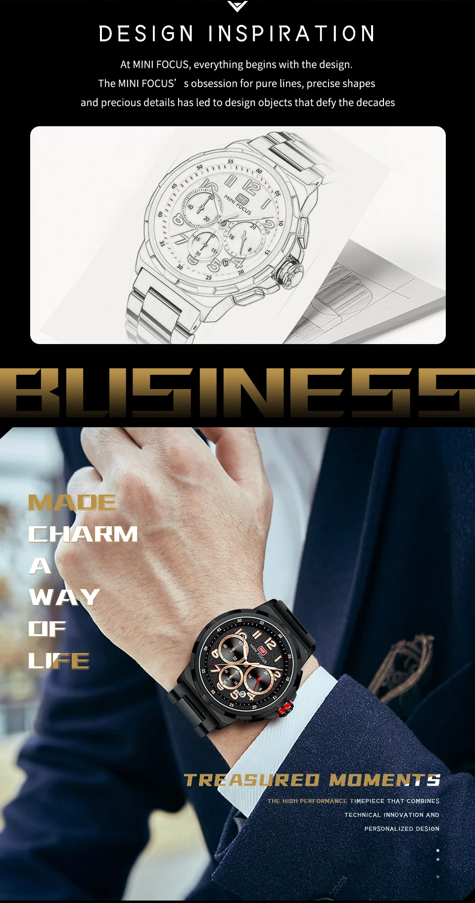 Mini Focus Waterproof Stainless Steel Strap Chronograph Fashion Men's Watch Quartz Wristwatches Male Business Watch