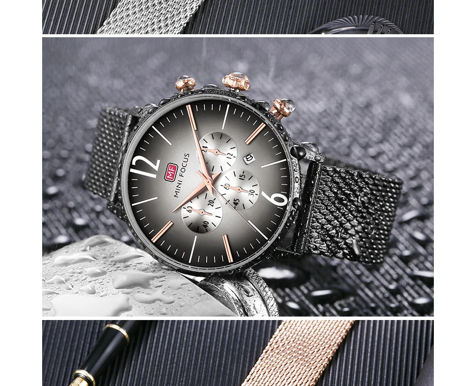Mini Focus MF0114 Men’s Blue Quartz Watch | Ultra Thin Mesh Strap | 24H Date | Factory Wholesale