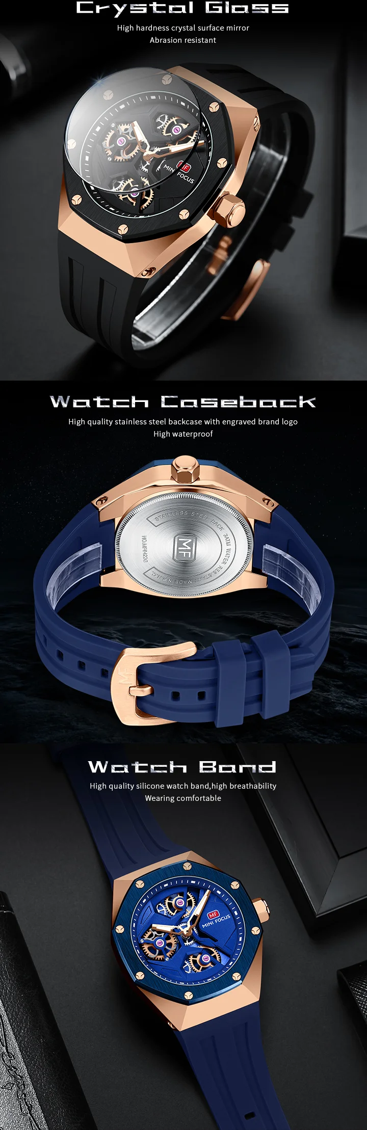 Mini Focus Sporty Quartz Watch for Men Waterproof Silicone Strap OEM Supplier