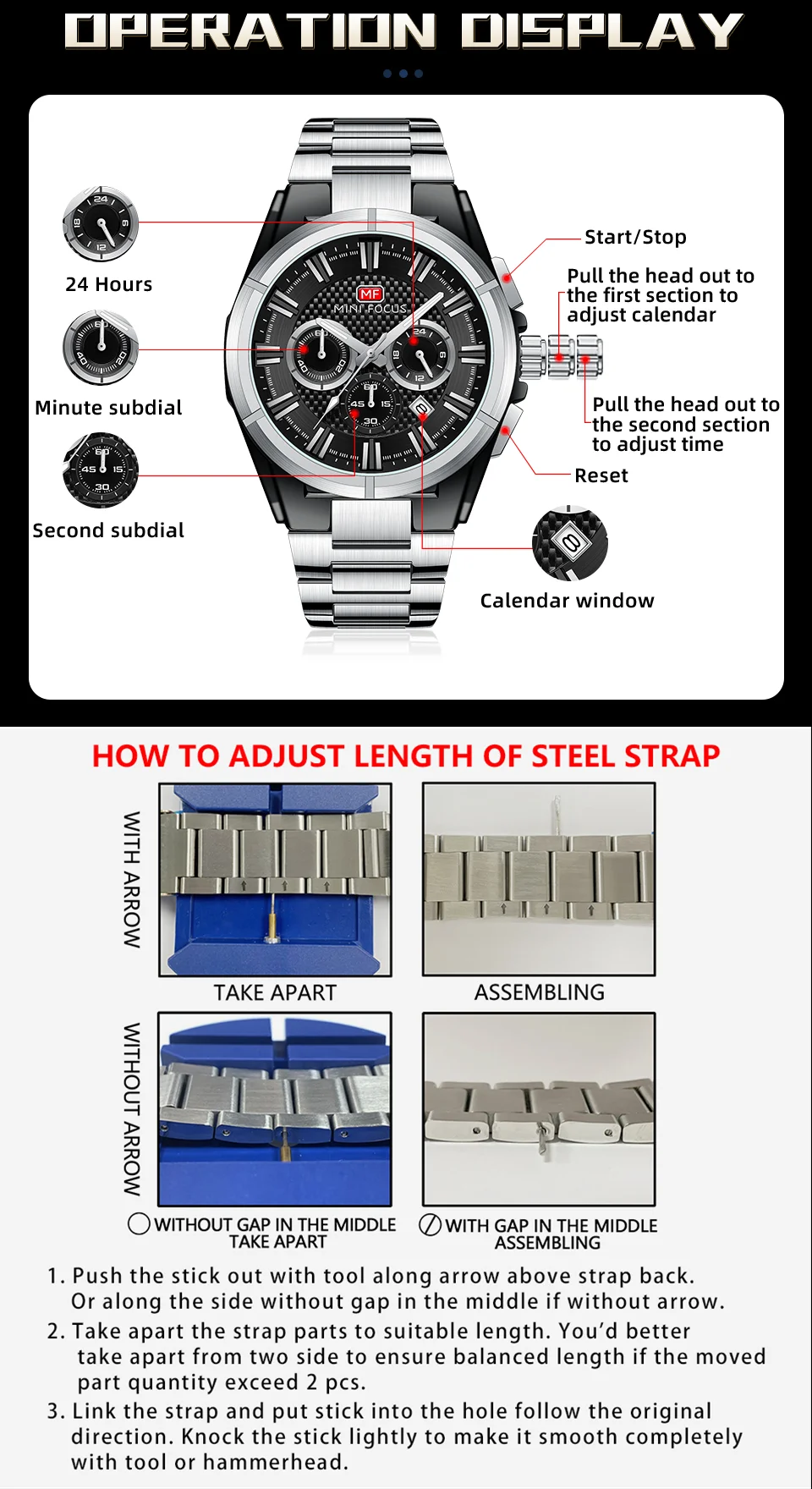 Mini Focus MF0495G Men Chronograph Sport Watch Waterproof Stainless Steel Strap Wristwatch Manufacturer