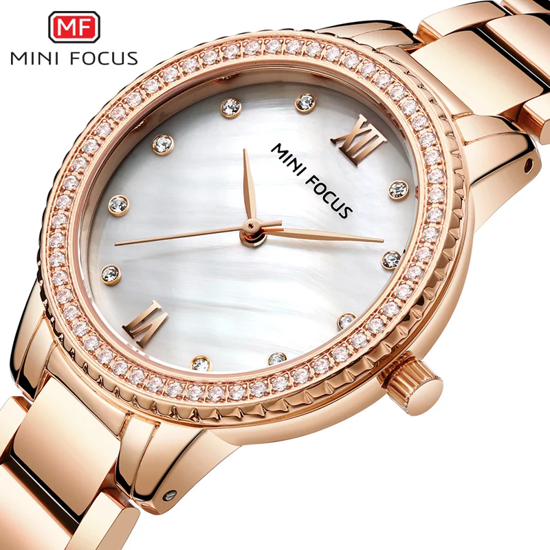 Mini Focus Women’s Luxury Rose Gold Watch Diamond Case