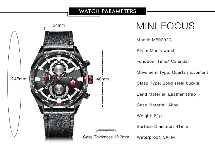 Mini Focus MF0202G Men's Business Chronograph Watch | Genuine Leather | Waterproof Quartz Factory OEM