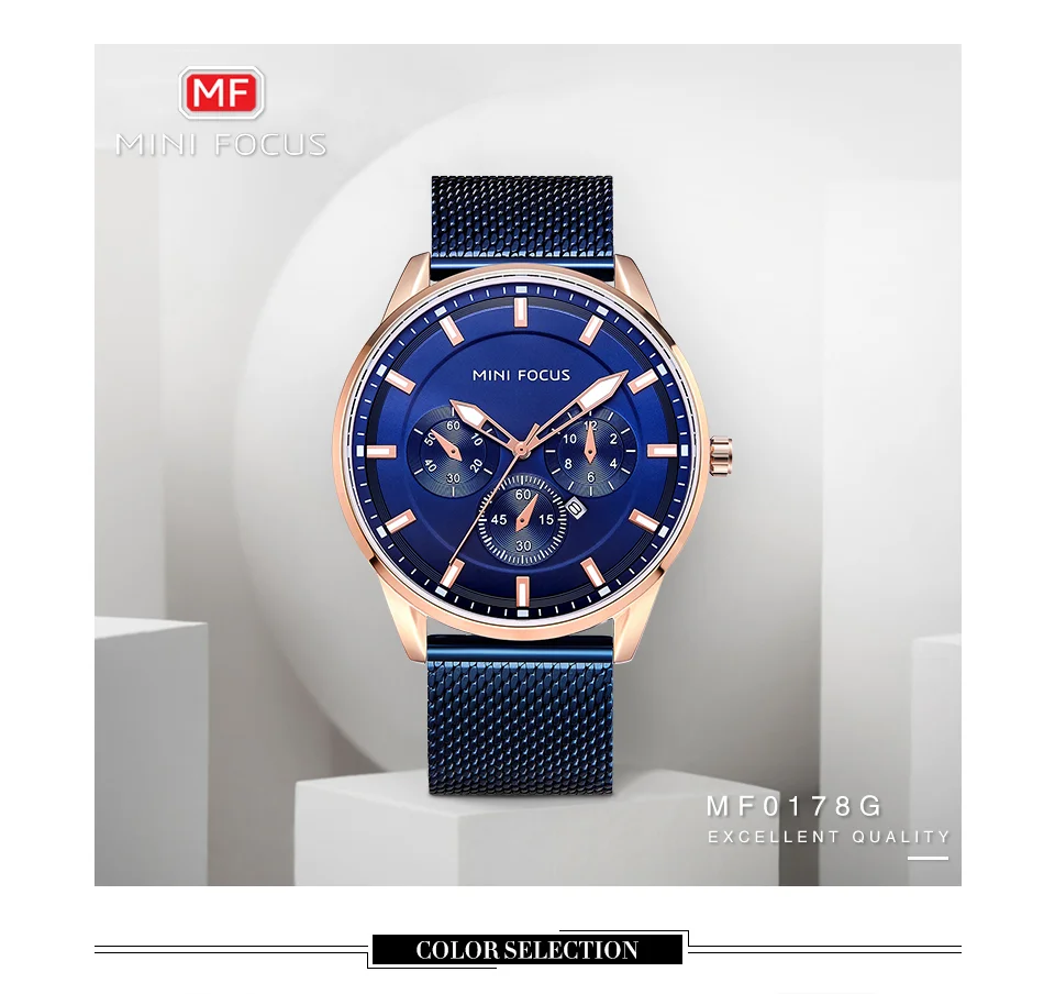 Mini Focus MF0178G Men’s Luxury Mesh Band Business Watch | Waterproof Luminous Quartz Watch Wholesale Supplier