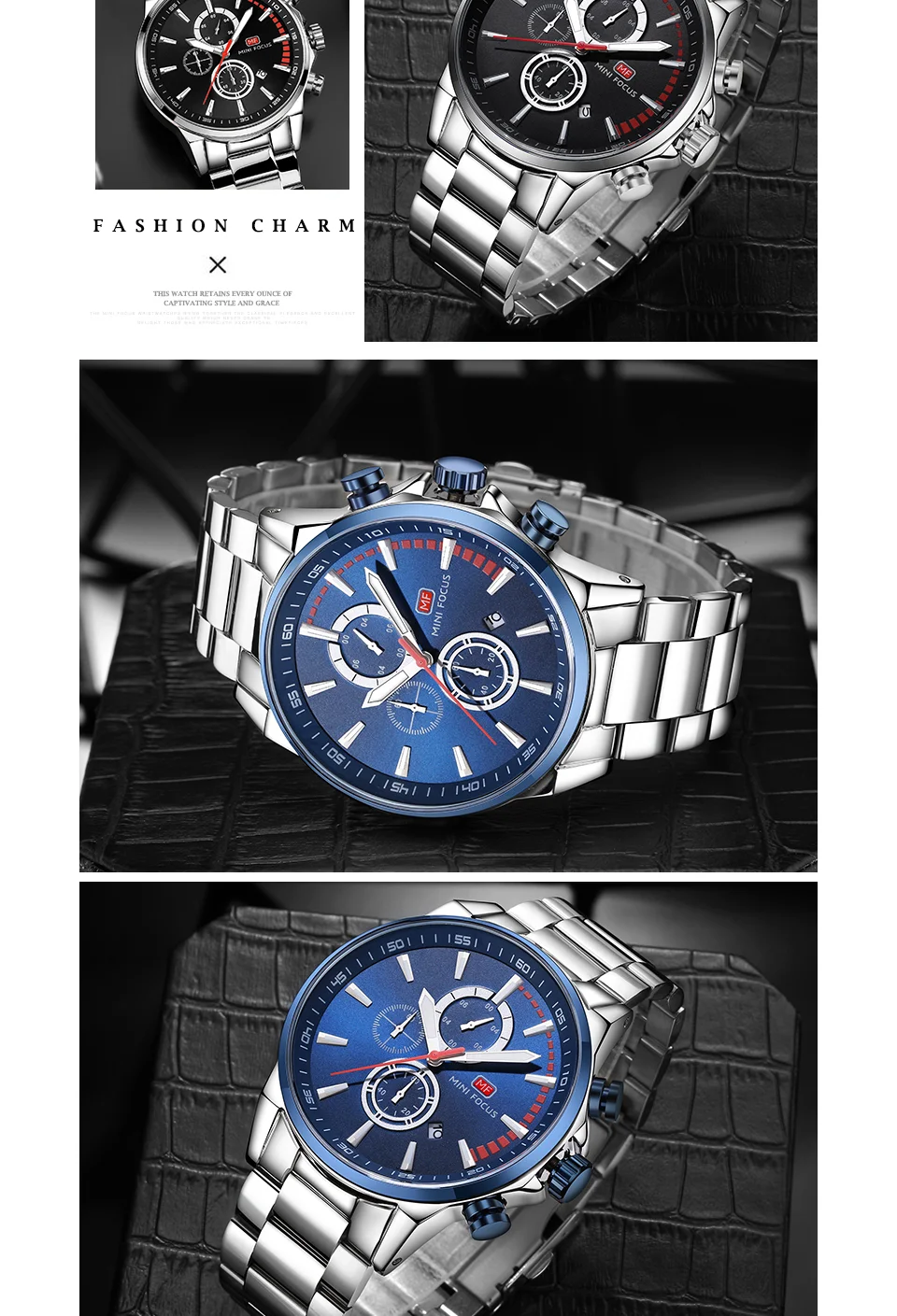 Mini Focus MF0085G Men's Sport Racing Style Chronograph Watch | Quartz Movement, Stainless Steel Wristwatch