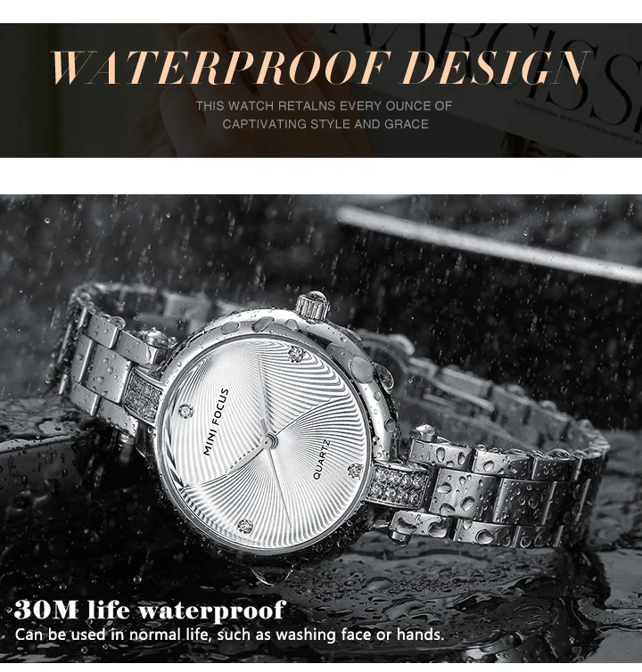 MINI FOCUS Trend Design Woman High Quality Luxury Waterproof Clock Quartz Watches with 5 ATM Male Stainless Steel Strap