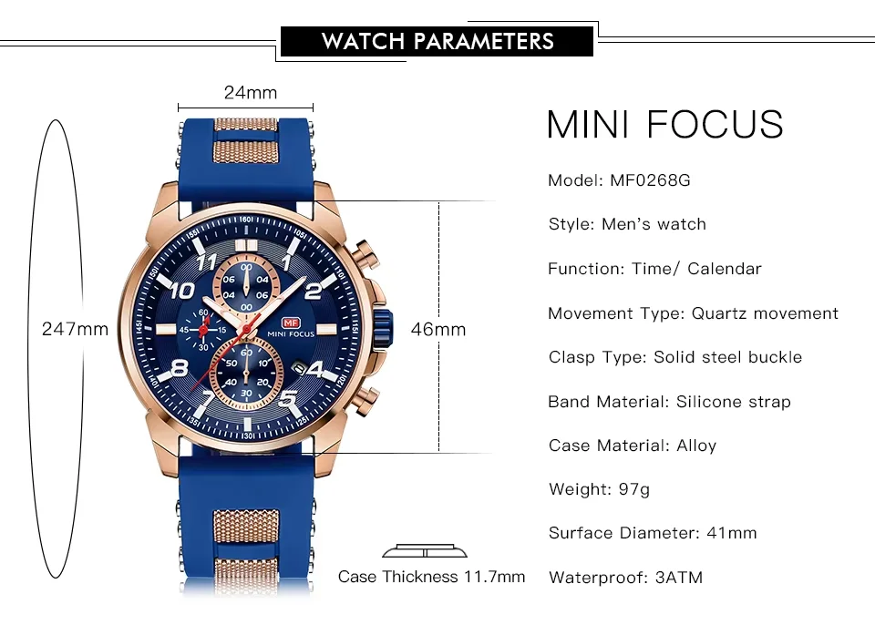 MINI FOCUS Men’s Quartz Watch | Stylish Waterproof Watch with Luminous Silicone Band | Factory Wholesale