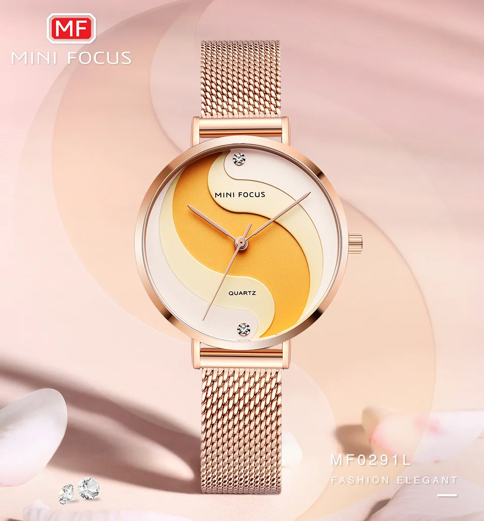 Elegant Women’s Quartz Watch with Gold Mesh Strap – Mini Focus Factory Wholesale