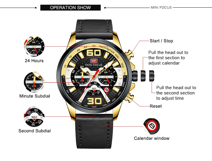 Genuine Leather Business Watch for Men – Chronograph Luminous Quartz by MINI FOCUS