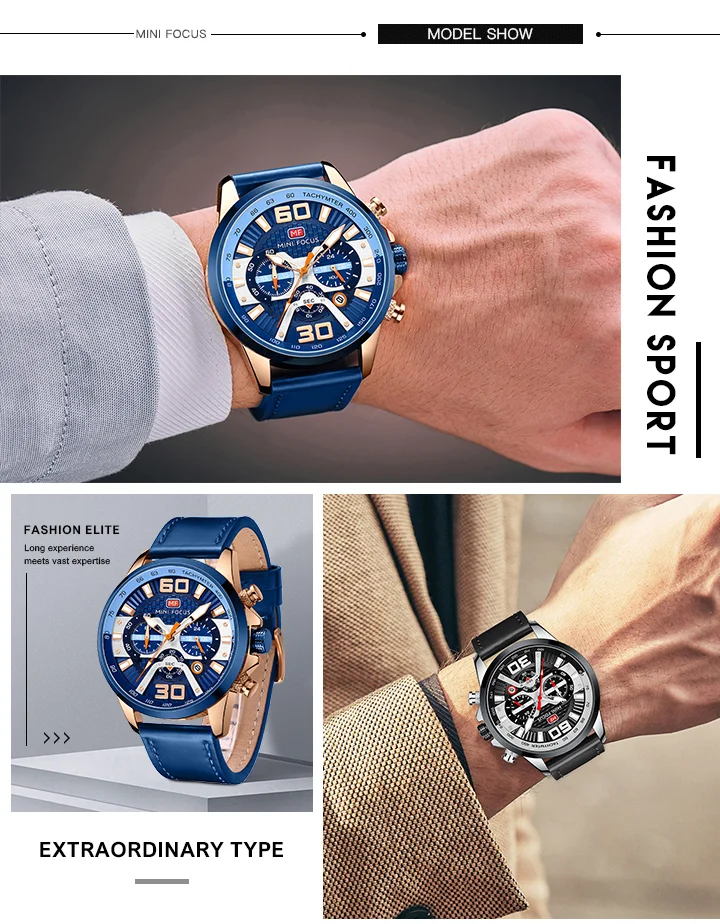 Genuine Leather Business Watch for Men – Chronograph Luminous Quartz by MINI FOCUS