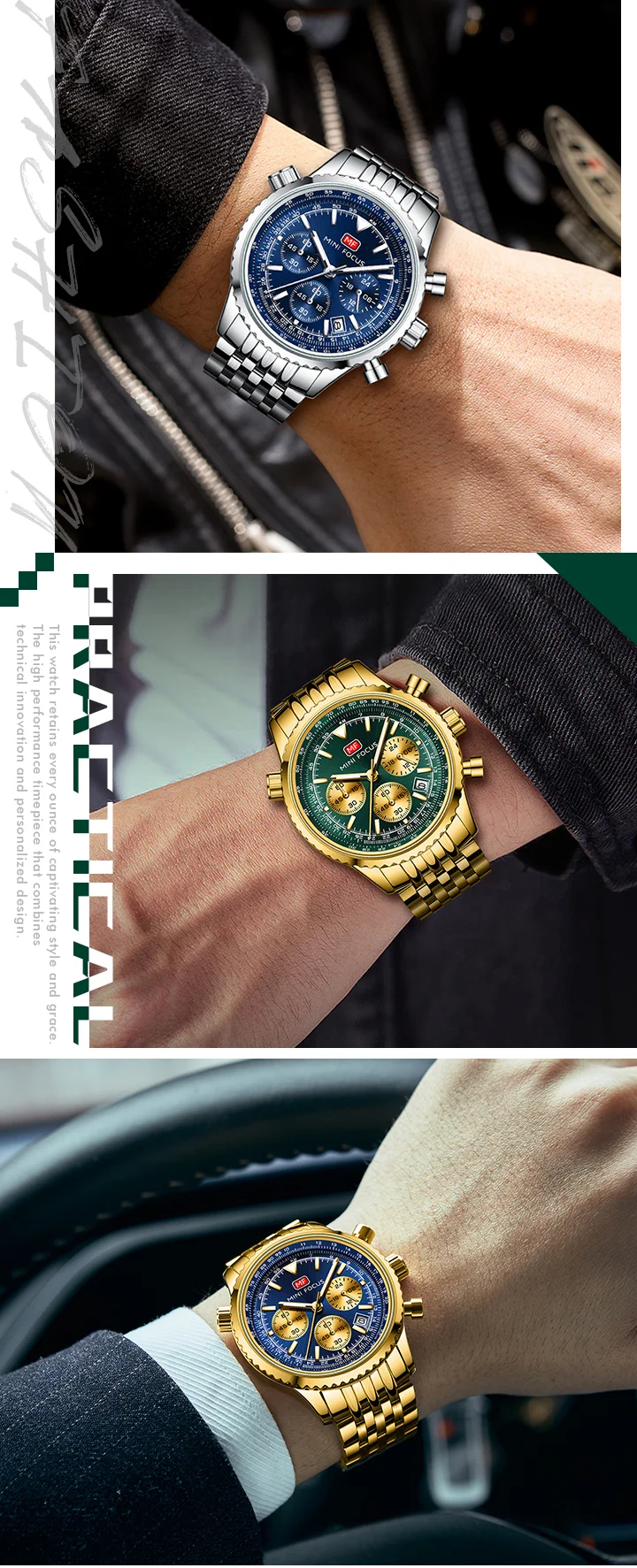 Top Sale Men’s Stainless Steel Quartz Chronograph Watch with Waterproof Design for Wholesale