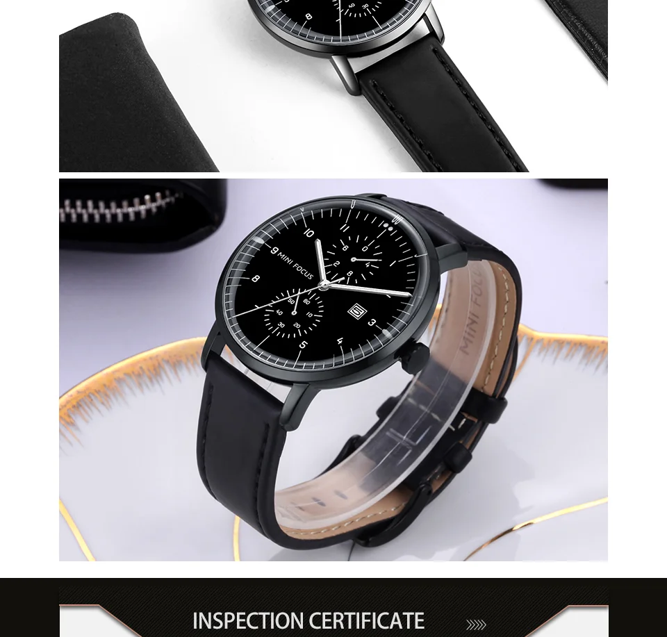 Mini Focus MF0052G Men's Business Quartz Watch | Leather Strap Calendar Design | Factory Direct Wholesale