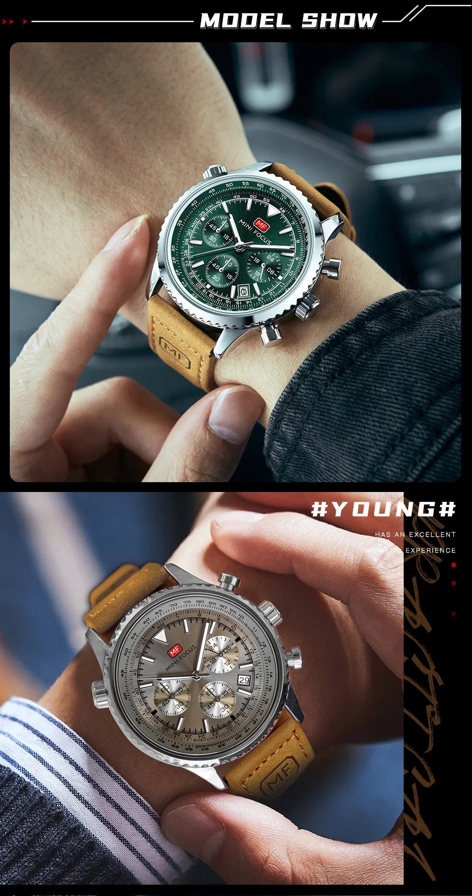 Luxury Men's Fashion Chronograph Watch with Leather Strap – Mini Focus Quartz Series