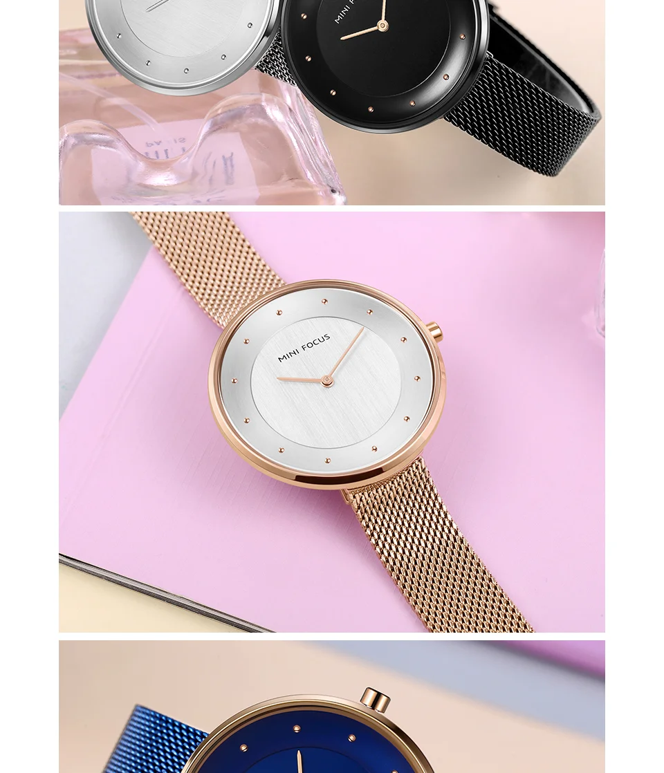 MINI FOCUS MF0179L Rose Gold Women’s Quartz Watch | Ultra Thin Mesh Strap Fashion Watch Factory OEM