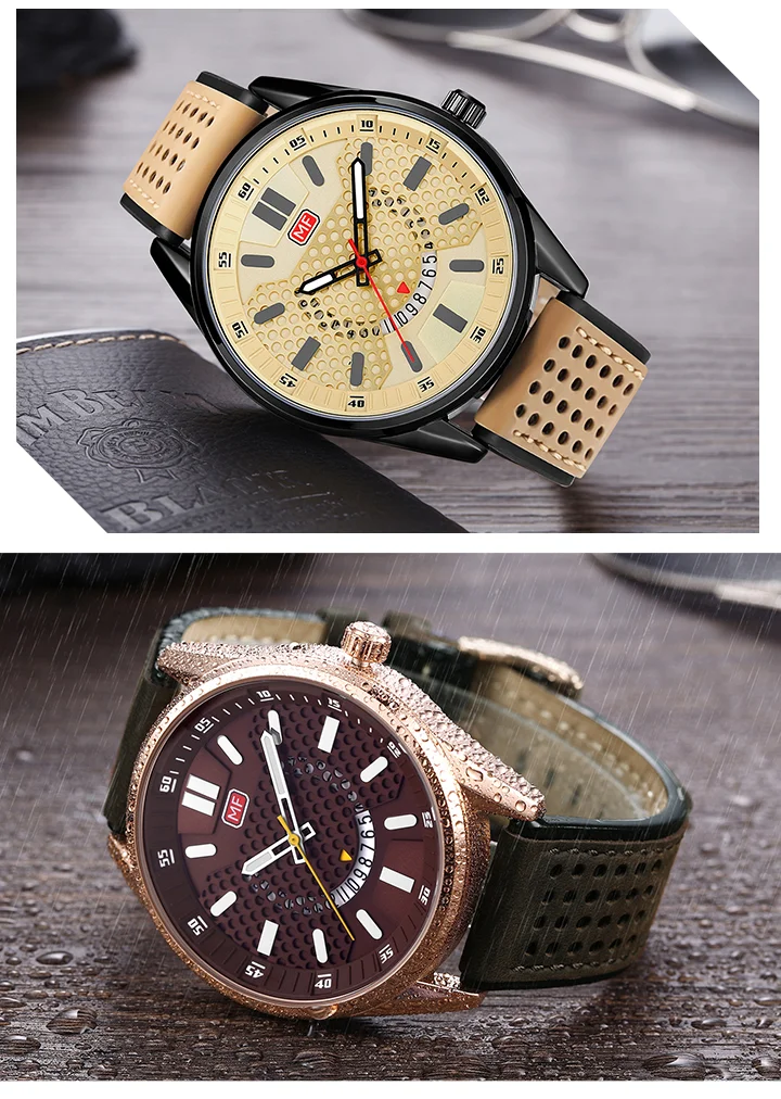 Mini Focus MF0152G Men’s Sport Quartz Watch | Waterproof Calendar Leather Strap Luminous Hands