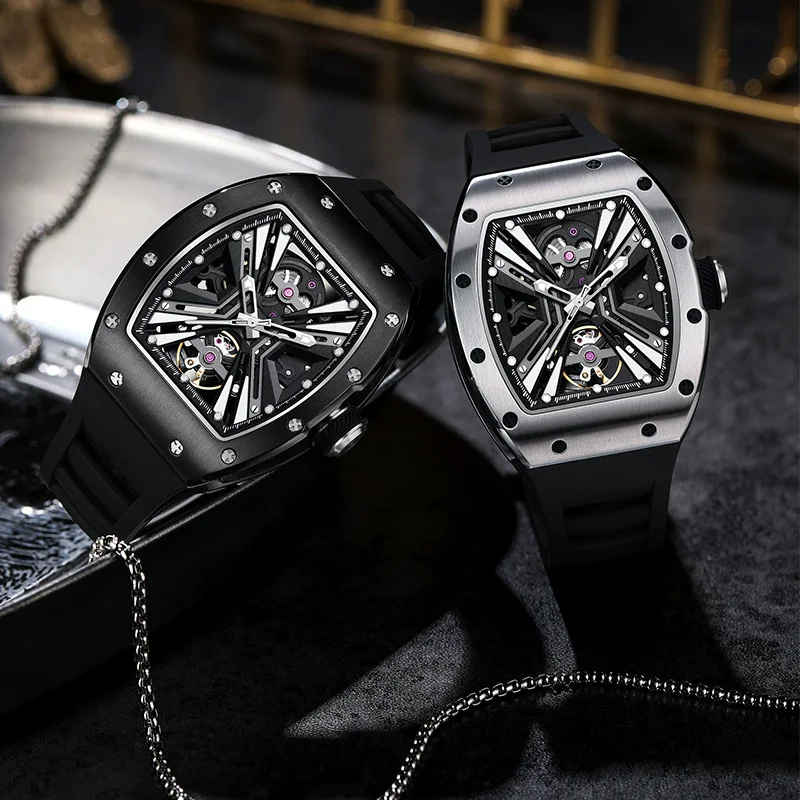 CHANCE 919004 Carbon Fiber Automatic Watch Luminous Silicone Strap Mechanical Watch for Men