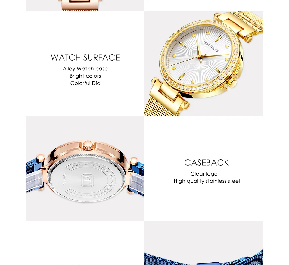 Mini Focus MF0194L Women’s Diamond Quartz Watch | Unique Mesh Band Design | Factory Wholesale
