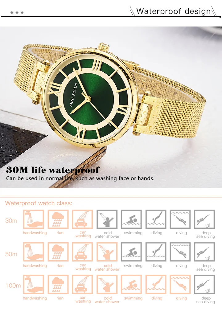 Mini Focus MF0234L Ladies’ Luxury Slim Quartz Watch | Stainless Steel Mesh Business Dress Watch