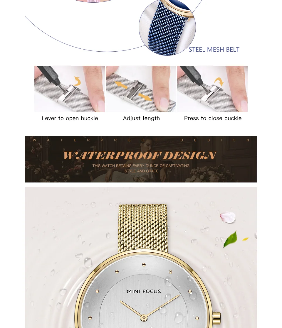 MINI FOCUS MF0179L Rose Gold Women’s Quartz Watch | Ultra Thin Mesh Strap Fashion Watch Factory OEM
